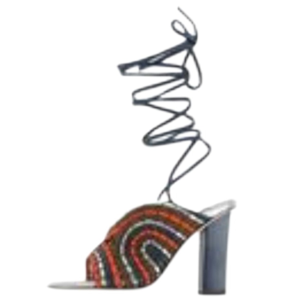 Chrissie Morris Leather Colorful Strappy Lace Up Block Heel Round Toe  US 6.5
